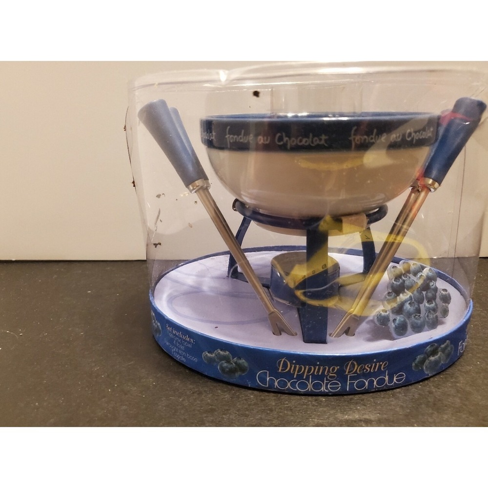 Joie MSC Dipping Desire Chocolate Fondue Set Ceramic Bowl Iron Base 7pc Blue